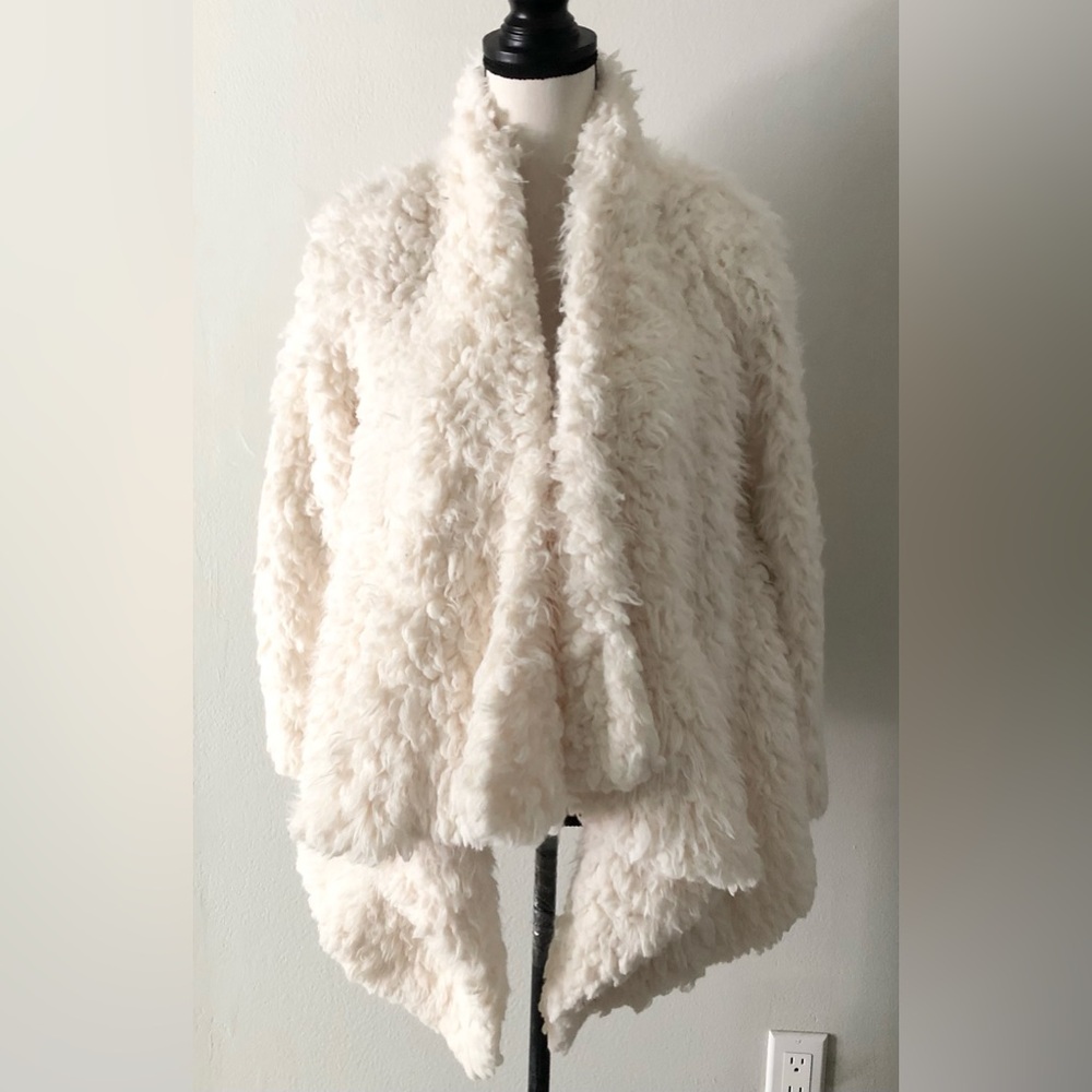 Forever 21 Cozy Faux Shearling Open Front Jacket Fur White Fall